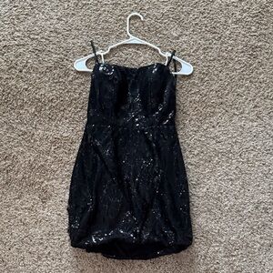 Black Sequin Strapless Dress